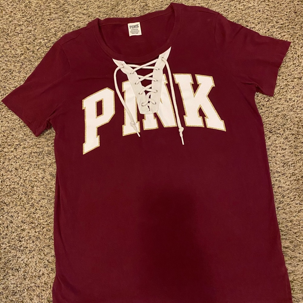 PINK lace up tee sz S